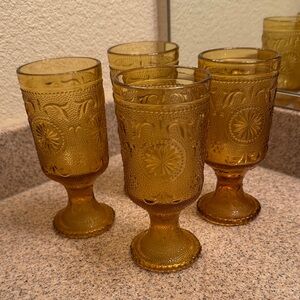 Tiara Vintage-Style Amber Pressed Glass Goblets - Set of 4